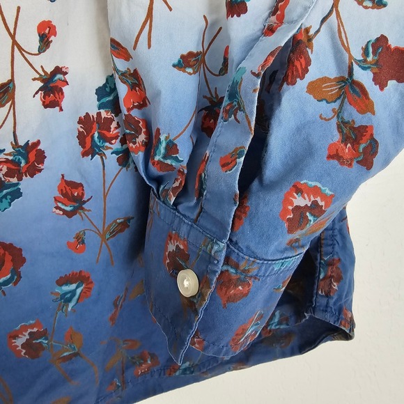 Lands End Womens 1X Floral Ombre Long Sleeve Cotton Button Down Shirt - Picture 4 of 16